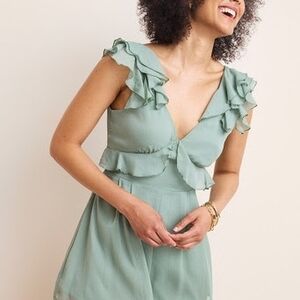 Francesca's Collections Sage Ruffle Jumpsuit